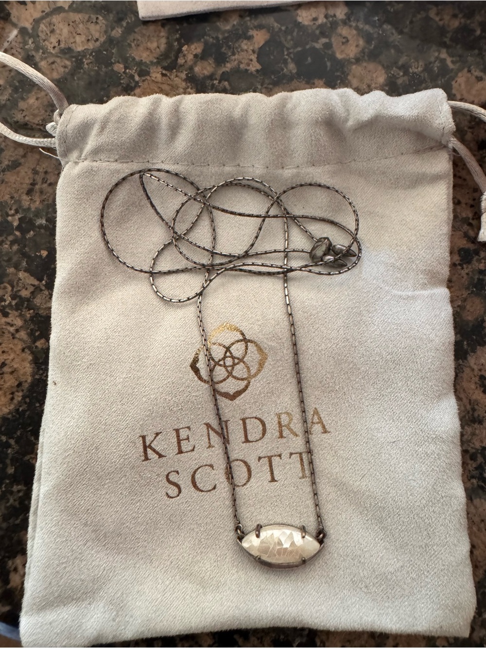 Kendra Scott Silver Necklace with Faceted Ivory Stone